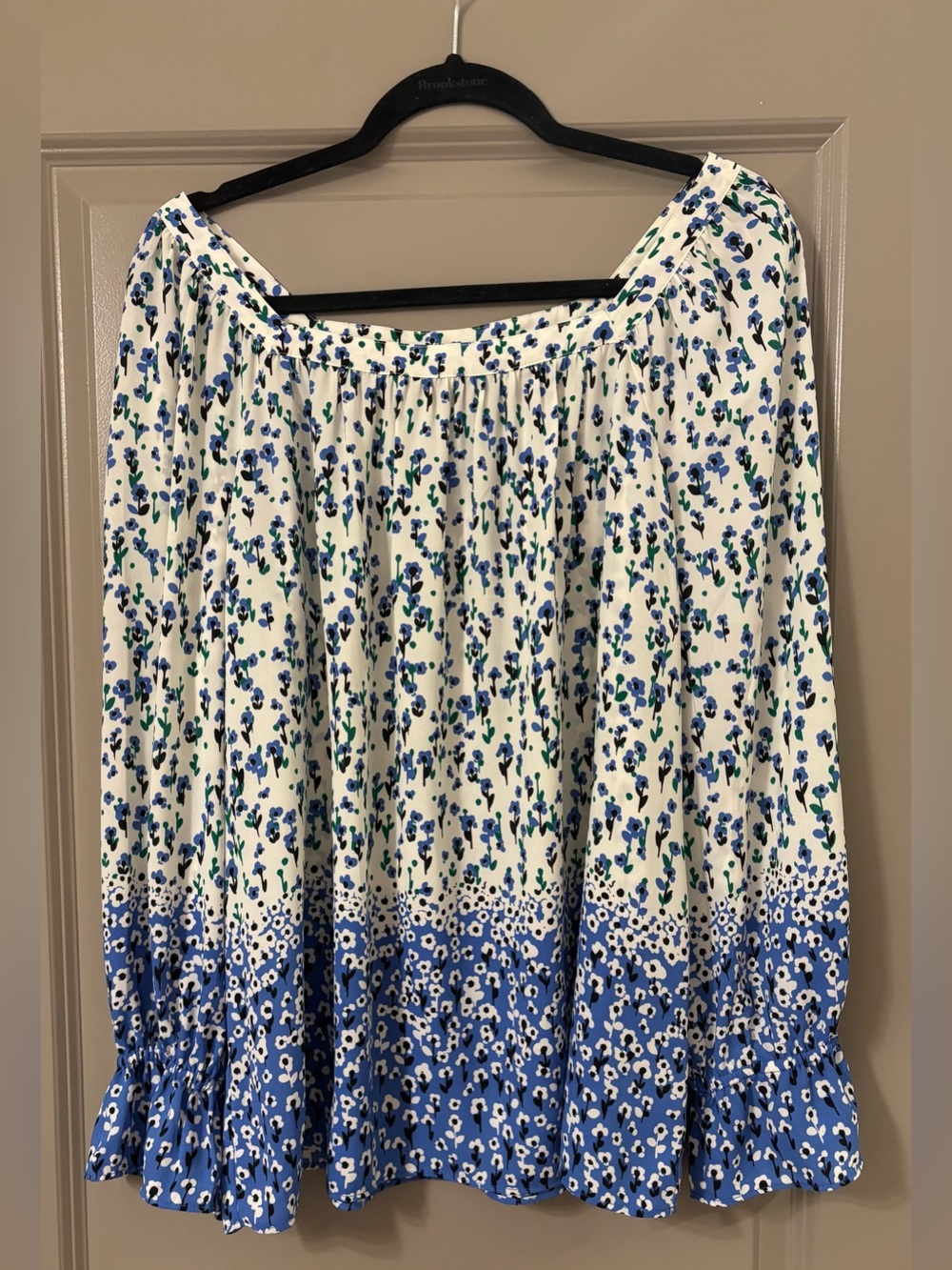 Talbots White Blouse with Blue & Green Floral Print